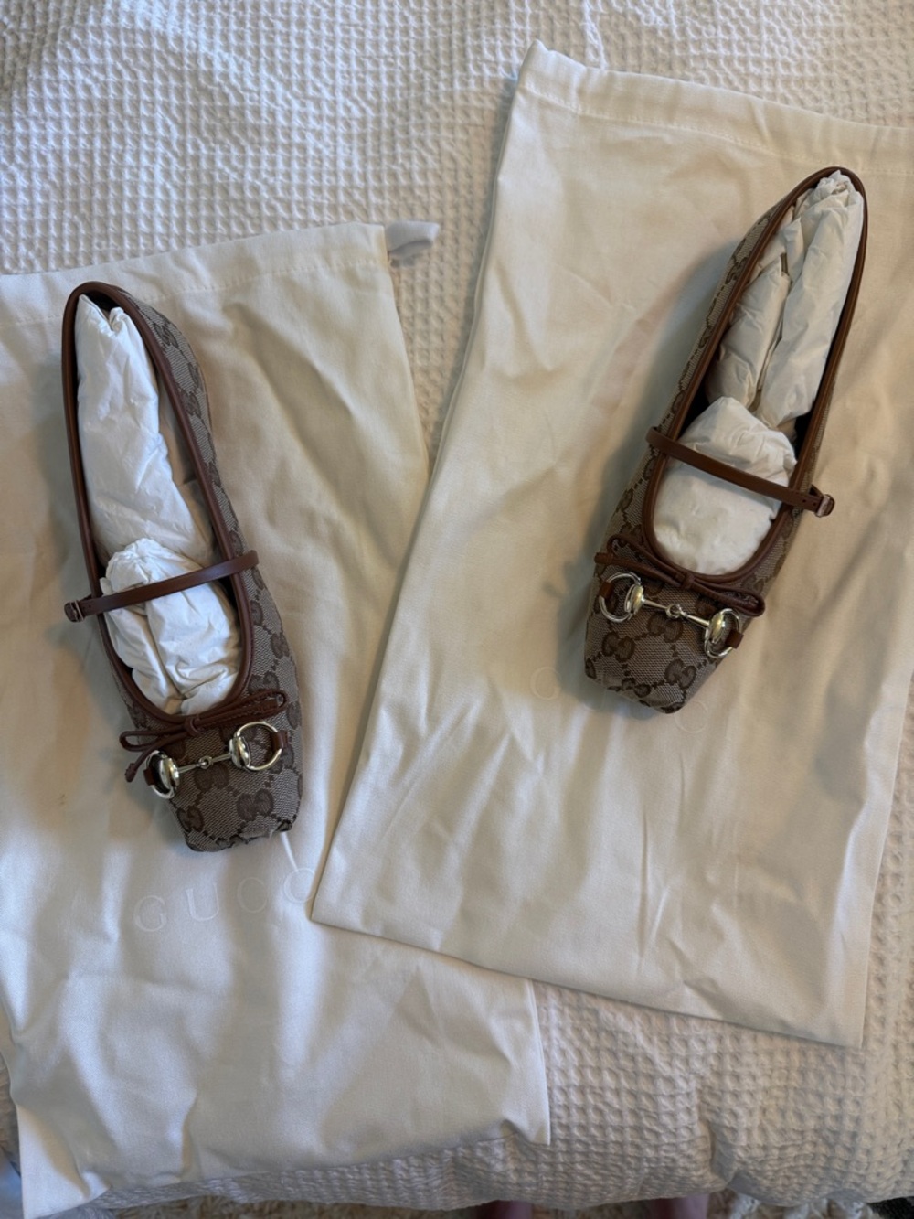 Gucci Beige & Dark Brown GG Horsebit Ballet Flat - Picture 4 of 5